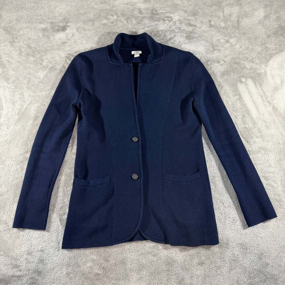 J. Crew Cotton Knit Sweater Blazer Size XS Navy Blue Shawl Collar